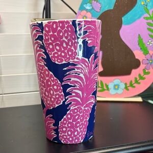 Lilly Pulitzer Pink Pineapple Vase on Navy